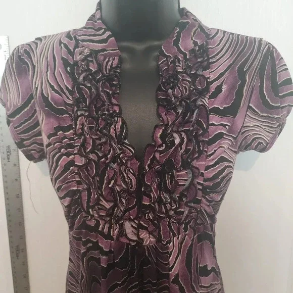 VINTAGE Y2K SOULMATES Purple Ruffled V-Neck Blouse Size Medium - Picture 7 of 8